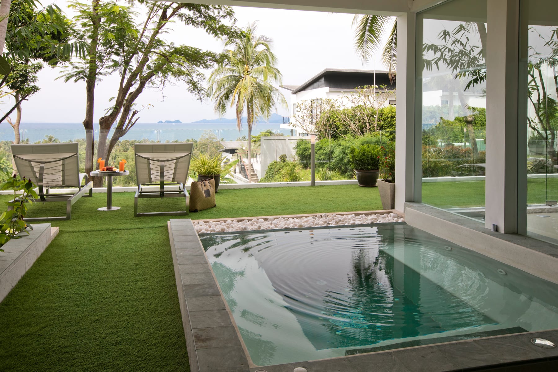 Pool and gardens looking toward the sea