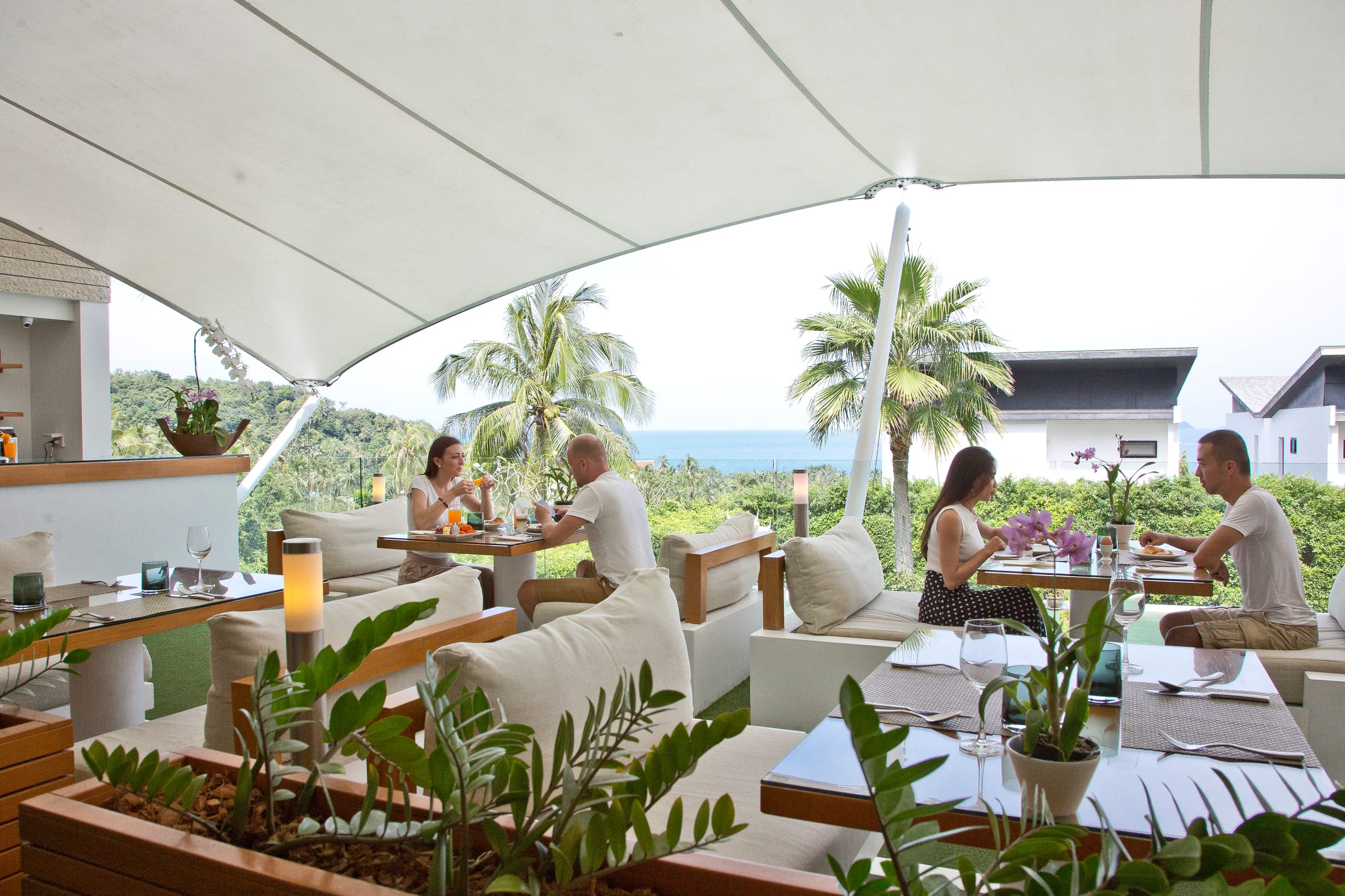 CODE Café terrace under the sail canopy